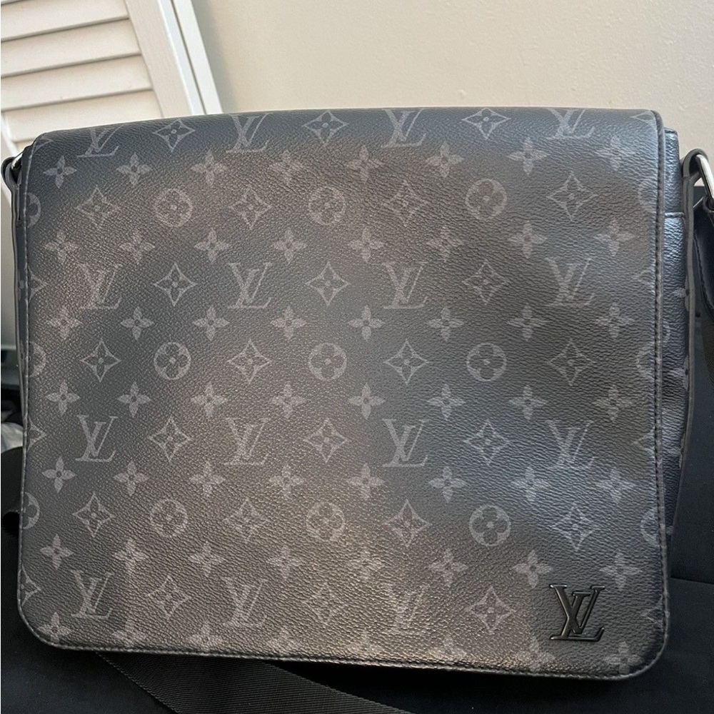 Louis Vuitton Black and Gray Messenger Bag with Iconic Monogram
